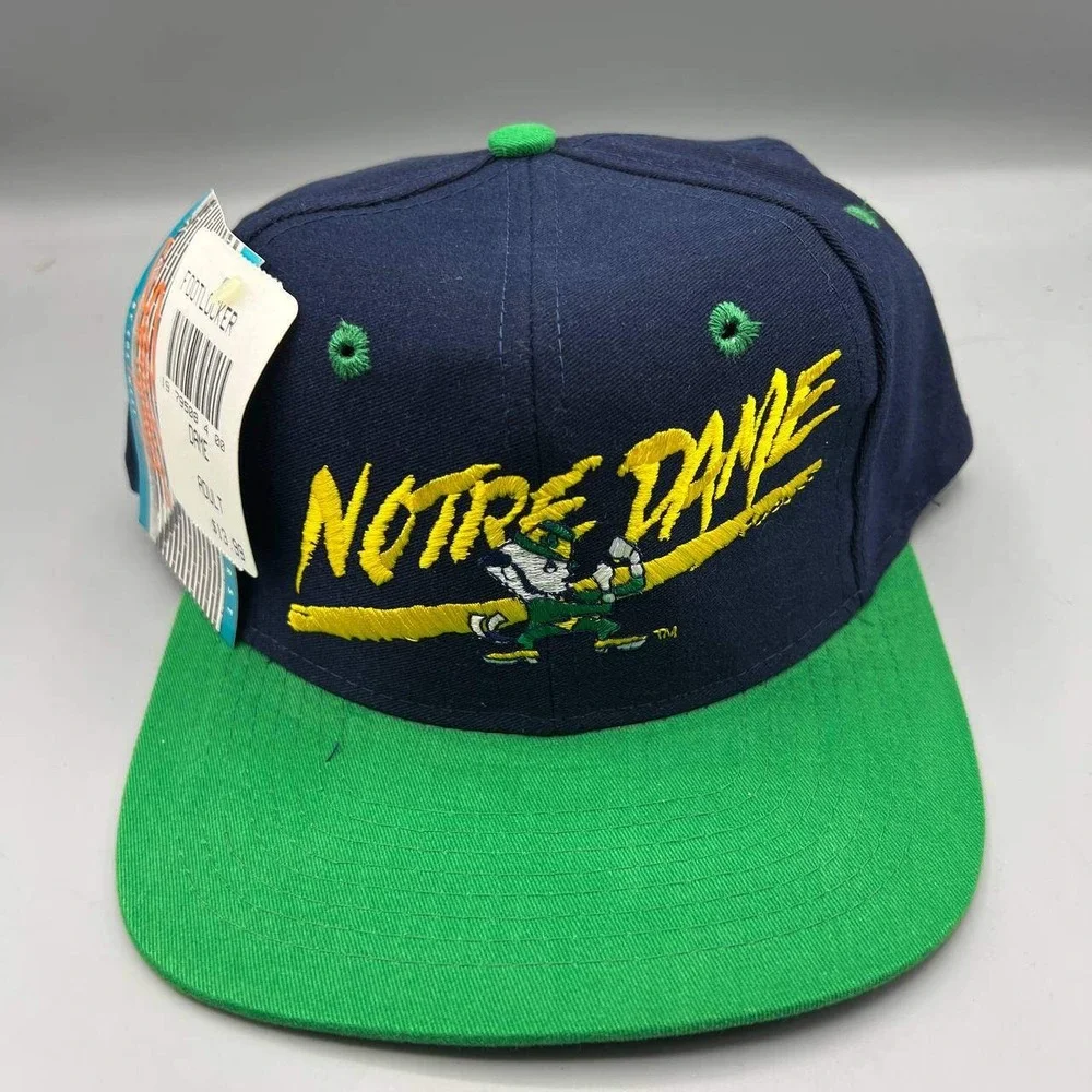 Vintage Notre‎ Dame Fighting Irish Hat Men Blue Green AJD Snap Back Cap New
